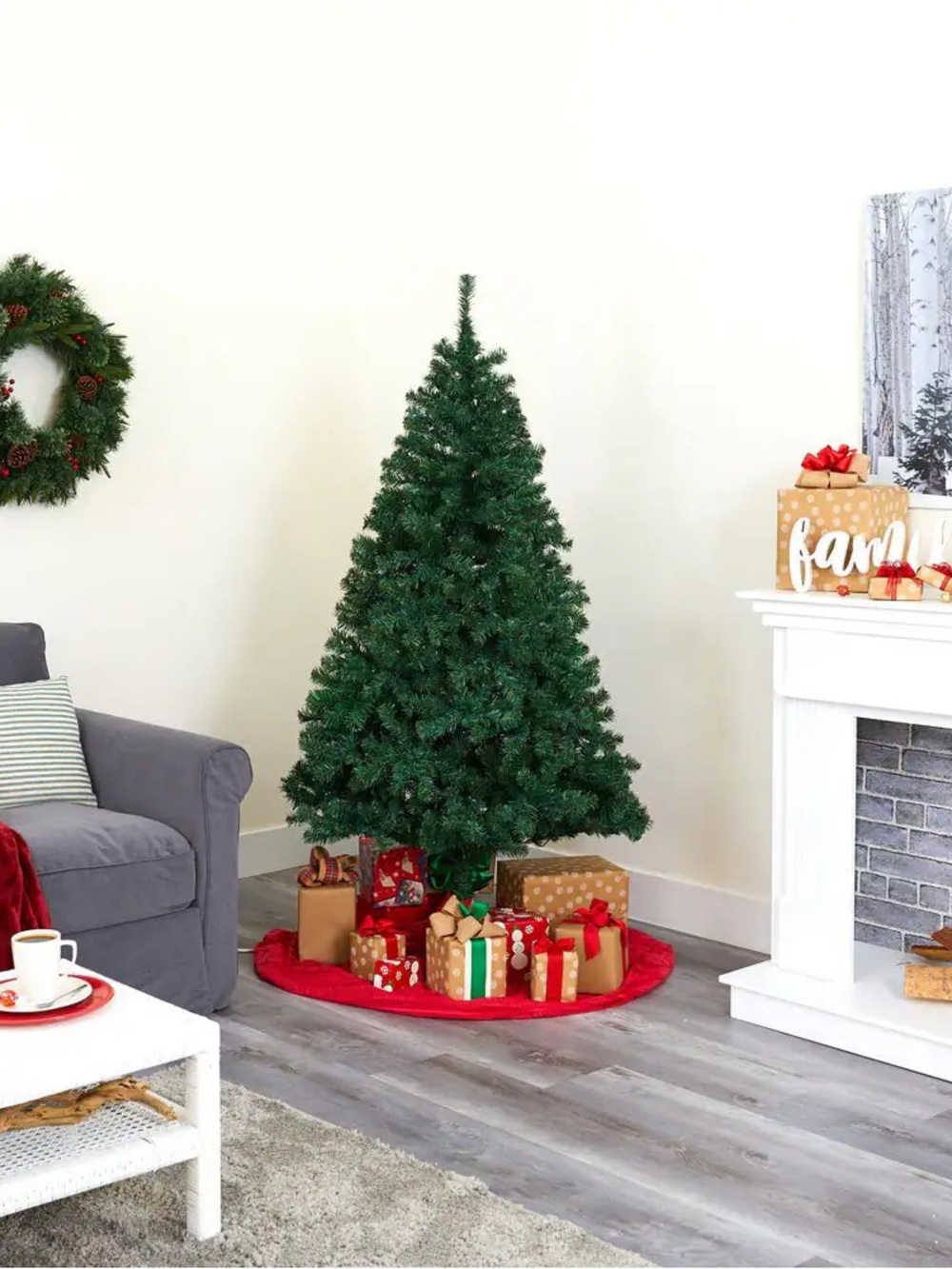 6 feet Artificial Green Christmas Tree without Red Tree Skirt
